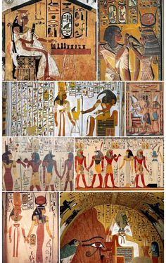 some ancient egyptian paintings are shown in this collage, including an image of pharaohs and