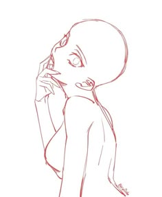 a drawing of a woman talking on a cell phone with her hand to her ear