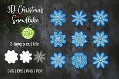 snowflakes cut files for christmas cards and other holiday decorating items on a chalkboard background