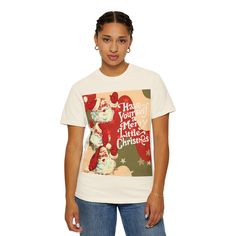 This retro Christmas T-shirt features an old Santa design, making it perfect for those looking to add a festive touch to their holiday wardrobe. It gives off a nostalgic vibe, giving the wearer a feeling of joy and warmth. Ideal for Christmas enthusiasts and those who appreciate vintage holiday style. Perfect for holiday parties, Christmas gatherings, and spreading cheer during the festive season. Product features - Available in sizes S to 4XL for the perfect fit - Durable double-needle stitching on all seams - Garment-dyed fabric for a soft color and texture - Made with 100% ring-spun US cotton for comfort - Relaxed fit and crew neckline for both casual and semi-formal settings Care instructions - Machine wash: cold (max 30C or 90F) - Do not bleach - Tumble dry: low heat - Iron, steam or Vintage Christmas Santa, Christmas Party Outfit, Retro Holiday, St Nick, Festival Shirts, Retro Mode, Holiday Wardrobe, Holiday Style, Merry Little Christmas