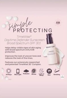 This you put on in the morning after your moisturizer. It protects skin from sun damage, free radicals, blue light, lack of sleep & smoking! Amazing! Mary Kay Ash, Advanced Skin Care, Mary Kay Timewise