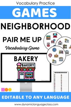 a computer screen with the words neighborhood fair me up written on it and an image of bakery