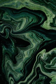 an abstract painting with green and black colors