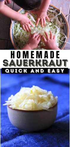 someone is making sauerkraut out of shredded cabbage and then it's in a bowl