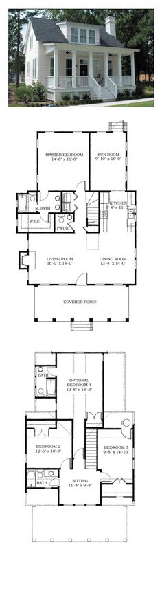 two story house plans with three levels and an open floor plan for the first level