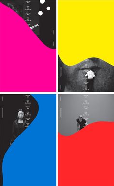 four different colored images with the same person on one side and another in the other