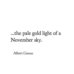 albert camus quote about the pale gold light of a november sky on white background