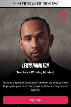 an ad for lewis hamilton's winning minds, which features a photo of him