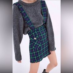 Condition: New Without Tags, Never Worn! Size: Small Color: ‘Mainly’ Navy Blue & Green Accepting Any “Reasonable Offers” Casual Tweed Skirt, Casual Tweed Mini Skirt, Casual Tweed Skirt For Fall, Casual Tweed Skirt For Winter, Tweed Skirt Outfit, Pinafore Skirts, Cafe Dress, 2022 Aw, Pinafore Skirt