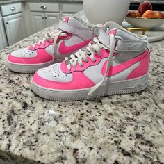 Custom Pink And White Nike Air Force 1 Nike Shoes Custom, Pink And White Nike, White Nike Air Force 1, White Nike Air Force, White Nike Air, Shoes Custom, White Nike, Nike Air Force 1, White Nikes