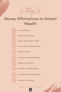 money affirmations to attract wealth info sheet with the words, money affirmations