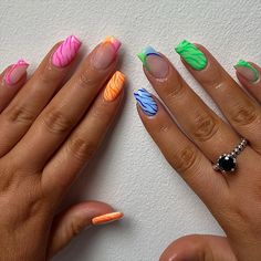 💰 Looking for a steal? Bettycora Colorful Stripe Fairytale Short Coffin Nails is now selling at $11.99 💰 👉 Product by BettyCora 👈 X Nails, Multicolored Nails, Short Coffin, Short Coffin Nails, Simple Gel Nails, Builder Gel, Bright Nails, Short Acrylic Nails Designs