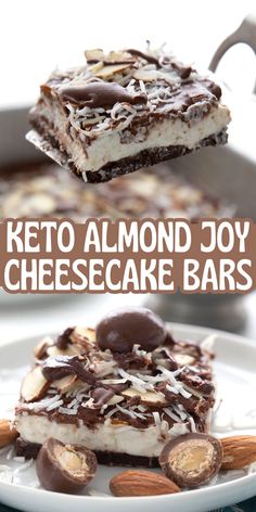 keto almond joy cheesecake bars on a plate