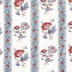 an image of a flower pattern on white fabric with red and blue flowers in the center