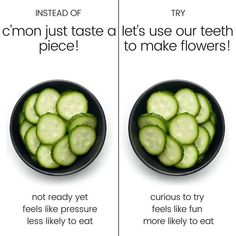 there are two pictures with cucumbers in them and the same one has words on it