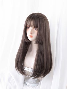 This price is for a wig only, others are not included. Hair Color:BrownWig Bangs:Hime Cut / Princess CutWig Details:Heat-resistant Synthetic Fiber / Net Closed Wefted Cap Construction / StraightSizeFree SizeHair Length60 Haircut For Bangs, Straight Bangs With Layers, Himecut Long Hair, Haircut With Bangs Long Hair, Hime Cut On Wavy Hair, Wispy Hime Cut, Hime Cut Straight Hair, Hime Haircut Round Face, Hime Cut Medium Hair