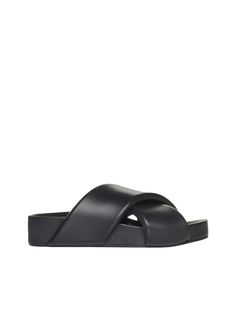 Jil Sander’s black leather sandals featuring a rounded toe, crossed front bands and platform sole.WIDTH: WHITE/BLUESize Type: Shoes Ita WomenGender: WomenMaterial: NATURAL (VEGETABLE)->COTTON100 %Color: BlackMade in: ITProduct ID: J15WP0043P5810001*Import tax/duty will be calculated at checkout (If applicable) Chic Leather Sandals With Crossover Straps, Modern Cross Strap Sandals With Removable Insole, Leather Sandals With Cross Strap And Platform, Jil Sanders, Black Leather Sandals, Jil Sander, Luxury Retail, Sanders, Leather Top