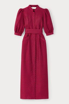 Midi dress with cinched waist High collar with a streamlined row of tone-on-tone buttons Midi, enhancing the form with a lengthening effect Fits true to size Finery London Dresses, Puff Sleeve Maxi Dress, Sleeve Maxi Dress, Maxi Dress With Sleeves, Knit Jacket, Cinched Waist, High Collar, Puff Sleeve, Long Dress