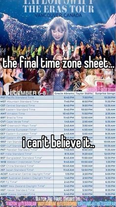 the final time zone sheet for i can't believe if it was in the show