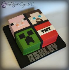 a cake made to look like the characters from minecraft