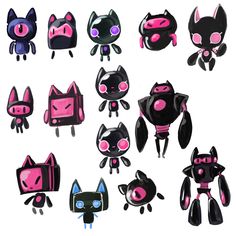 a bunch of different types of cartoon cats