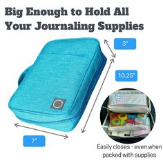 MEDIUM SIZE holds up to A5 5.8"x8.3" planner with pockets for stencils, pens, other journal supplies (Case size is 10" x 7" x 3") LOTS OR ROOM FOR ALL OF YOUR JOURNALING SUPPLIES - big enough to hold tons of supplies, but small enough to fit into another bag or bring with you out for the day TWO FLEXIBLE, REMOVABLE ZIPPED POUCHES - perfect for pens (no more fiddly pen loops), washi tape, clips, erasers and other loose supplies BRING ONLY WHAT YOU NEED - removable velcro pouches help you easily r Functional Travel Organizers With Pen Holders, Functional Organizers With Pen Holders For Personal Use, Functional Travel Organizer With Pen Holders, Multifunctional Organizers With Pen Holders For Personal Use, Rectangular Travel Organizer With Pen Holders, Blue Rectangular Organizers For Personal Use, Multifunctional Organizers With Pen Holders, Multifunctional Rectangular Organizers With Pen Slots, Blue Organizer With Pen Slots For Daily Use