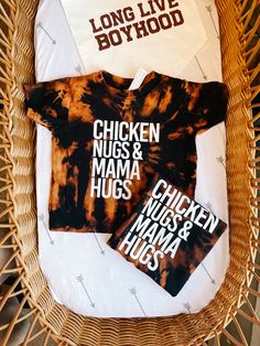 For my chicken nug & mama loving littles! :) Message me for different color combos! Thank you for stopping by! I'm Ashlyn and everything in my shop is designed & made entirely by myself! I take pride in creating neutral pieces for our growing babes, good quality, excellent customer service, and keeping prices affordable! I use Bella Canvas and Honest brand t-shirts and they are sure to be soft for your littles! Adult t-shirts are Bella Canvas. If you would prefer a different brand, please messag Chicken Nugs And Mama Hugs Shirt, Cotton T-shirt With Custom Print For Playtime, Chicken Nugs And Mama Hugs, Funny Baby Boy, Toddler Graphic Tee, Cricut Baby, Baby Boy Shirts, Toddler Humor, Shirt Business