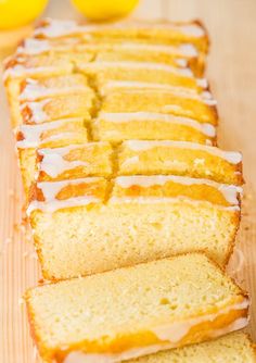 slices of lemon pound cake on a cutting board