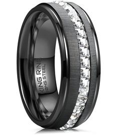 black ceramic wedding band with crystal inlays