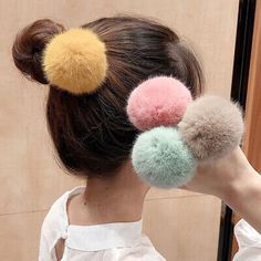 Top Seller for 1pc Girl Hair Bands With Real Mink Fur Pom Pom Hair Ties Ponytail Holders Cute, Women's Accessories Pom Pom Hair Ties, Hair Tie Accessories, Rope Hair, Ball Hairstyles, Hair Rubber Bands, Tie For Women, Hair Band For Girl, Fluffy Hair, Hair Rings