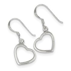 Sterling Silver Dangling Heart Earrings, 30mm - LooptyHoops Sterling Silver Heart Earrings, Baby Earrings, Silver Heart Earrings, Heart Dangle Earrings, Kids Earrings, French Wire, Hook Clasp, Fine Earrings, Girls Earrings