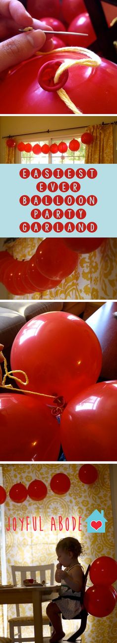 three different pictures of red balloons in the shape of people on surfboards, with text above them that reads joyful abode