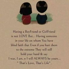 two children sitting on a bench with the words having a boyfriend or girlfriend is not love but having someone in your life