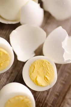 hard boiled eggs on a wooden table