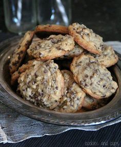 chocolate chip cookies in a bowl on a table