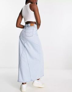 Levi's iconic long denim skirt with belt in light wash blue | ASOS Light Wash Denim Long Skirt, Levi's Trendy High Waist Denim Skirt, Trendy Levi's High Waist Denim Skirt, Trendy Levi's High-waisted Denim Skirt, Levi's Denim Skirt For Spring, Spring Levi's Denim Skirt, Levi's High Waist Blue Denim Skirt, Levi's High-waist Blue Denim Skirt, Levi's High Waist Spring Skirt