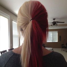 Blond Color, Half And Half Hair, Plum Hair, Jeans Ideas, Red Hair Inspo, Hair Tape, Split Hair