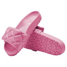 Birkenstock "Sylt" Quilted, Padded Napa Leather Pool Sandals. 0.4" Flat Heel. Open Toe. Wide Band Upper. Slide Style. Molded Footbed No Shoe Box, Dust Bag Is Included. Trendy Slides With Leather Footbed And Round Toe, Pink Sandals With Textured Sole And Round Toe, Pink Leather Footbed Sandals With Textured Footbed, Pink Leather Slides With Buckle Closure, Pink Leather Footbed Sandals With Removable Insole, Slide Footbed Sandals With Rubber Sole, Pink Leather Flat Footbed Sandals, Pink Leather Open Toe Footbed Sandals, Pink Leather Sandals With Textured Footbed