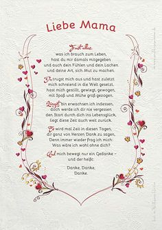 a poem written in german on a white paper with red and yellow flowers around it