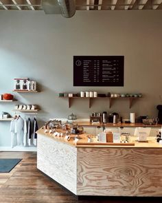 a coffee shop with lots of items on the counter