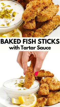 baked fish sticks with tartar sauce are the perfect appetizer for any party