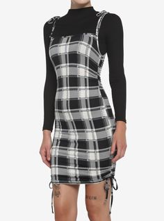 Trendy Fitted Plaid Mini Dress, Casual Fitted Plaid Dress, Spring Black Plaid Mini Length Dress, Black Plaid Mini Dress For Spring, Spring Black Plaid Mini Dress, Black Mini Length Plaid Dress For Spring, Trendy Mini Length Plaid Dress, Trendy Plaid Mini Dress For Spring, Fitted Black Plaid Long Sleeve Dress