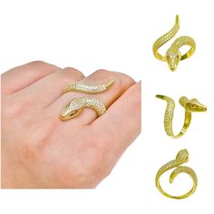 MY GOLD SOURCE 14K Yellow Gold Fancy CZ Snake Ring Size 7.25 PRODUCT DETAILS - METAL: 14K YELLOW GOLD (100% Authentic) - CONDITION: NEW -STONE: CUBIC ZIRCONIA -RING FINGER SIZE: 7.25 -APPROX. WEIGHTS: 4.4 grams This is a Stunning Real 14K Yellow Gold Fancy Snake Ring! It is Extremely Fashionable and dainty. -note all weights and dimensions are approximate- -Refer to image to see details- -Returns accepted within 30 Days after receiving the item- MY GOLD SOURCE Party Yellow Gold Jewelry With Pave Setting, Yellow Gold Diamond Ring In Snake Shape, Gold Hand Set Rings For Party, Gold Snake Ring With Diamond Accents As Gift, Snake-shaped Yellow Gold Jewelry For Anniversary, Gold Snake Ring With Diamond Accents For Gift, Gold Fine Jewelry Snake-shaped Ring, Yellow Gold Snake Ring With Diamond Accents For Gift, Gold Snake Open Ring Fine Jewelry