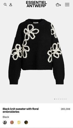 Black Jumper, Black And White Fabric, Black Knit Sweater, Embroidered Sweater, Black Sweater, Knit Jumper, White Sweaters, Black Knit, White Fabrics