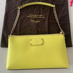 Trendy Authentic Kate Spade Purse With A Pop Of Color! Never Worn And Brand New. Great For Spring/Summer Or Wearing It In Winter With An All-Black Outfit! Yellow Evening Bag For Spring, Chic Yellow Bags For Spring, Chic Yellow Bag For Spring, Kate Spade Bag Black, Tweed Handbag, Alexander Mcqueen Bag, Kate Spade Disney, Kate Spade Shoulder Bag, Yellow Lime