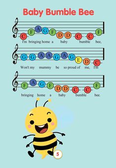 a baby bumble bee with music notes above it