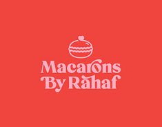 the macarons by rahaf logo is shown in white on a red background