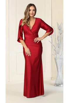 Stretchy Bodycon Evening Dress - BURGUNDY / 6 Sorority Formal Dress, Sorority Formal, Long Outfit, May Queen, Bodycon Evening Dress, Plus Size Gowns, Plus Size Prom, Formal Dress Shops, Tulip Sleeve