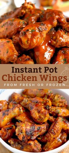 instant pot chicken wings in a bowl with text overlay