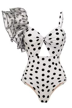 Upgrade your summer wardrobe with the elegant and stylish Jaylene White Polka Dot Ruffle Swimwear. This one-piece swimsuit features delicate ruffle detailing and a flattering white polka dot pattern. Dive into summer with confidence and make this trendy swimwear your go-to choice!  Materials: 100% Polyester Stretch Type: Slight Stretch Washing method: Hand wash  The model is 5 ft 7 and wears size S  Color may vary due to lighting on images. The product images (without a model) are closest to the Polka Dot Swimwear, Dot Print Pattern, Polka Dot One Piece, Silver Sequin Top, Glitter Wedding Dress, Cut Out One Piece, Trendy Swimwear, Style Edit, Beach Skirt